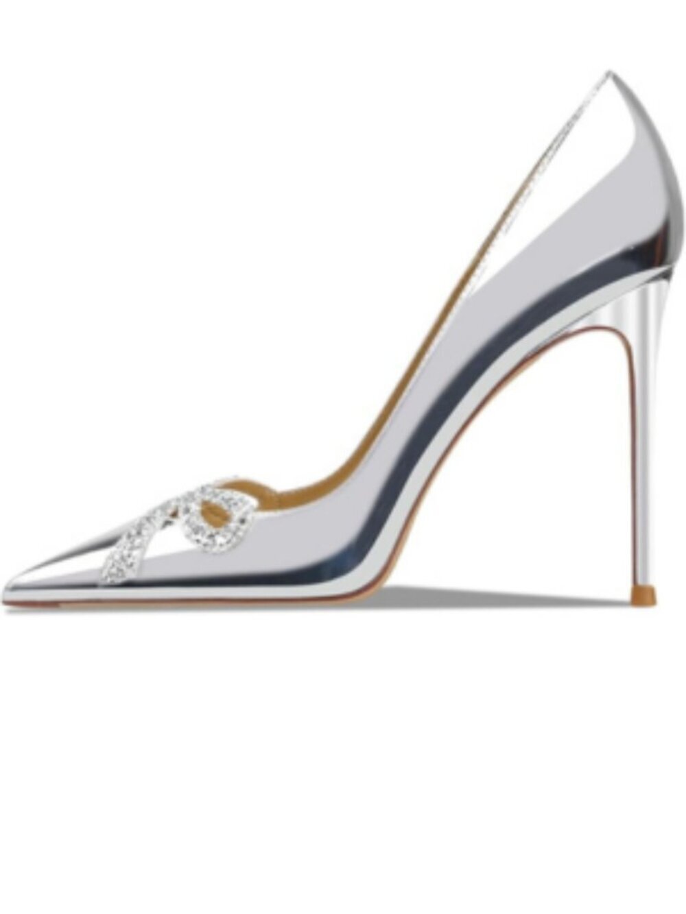 Women's Silver Pointed Butterfly Decoration Shallow 3.9in Stiletto Pumps Heels